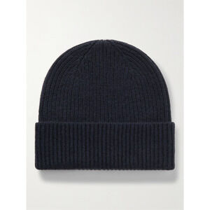 WILLIAM LOCKIE Ribbed Cashmere Beanie Navy